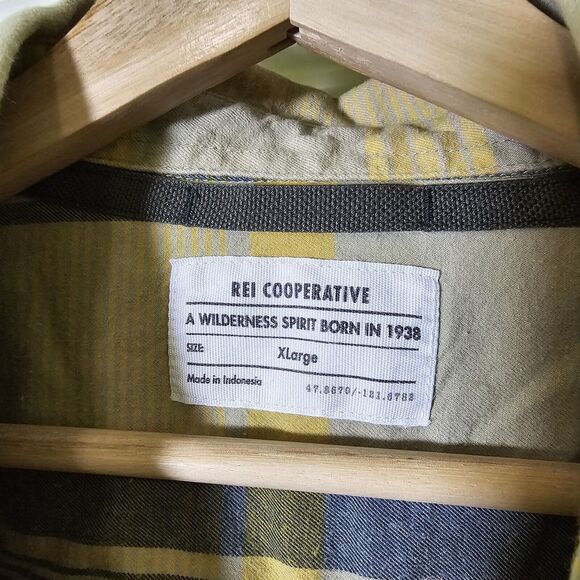 REI Shirt Mens XL Extra Large Yellow Grey Plaid Button Up Long Sleeve Pockets - Picture 3 of 8